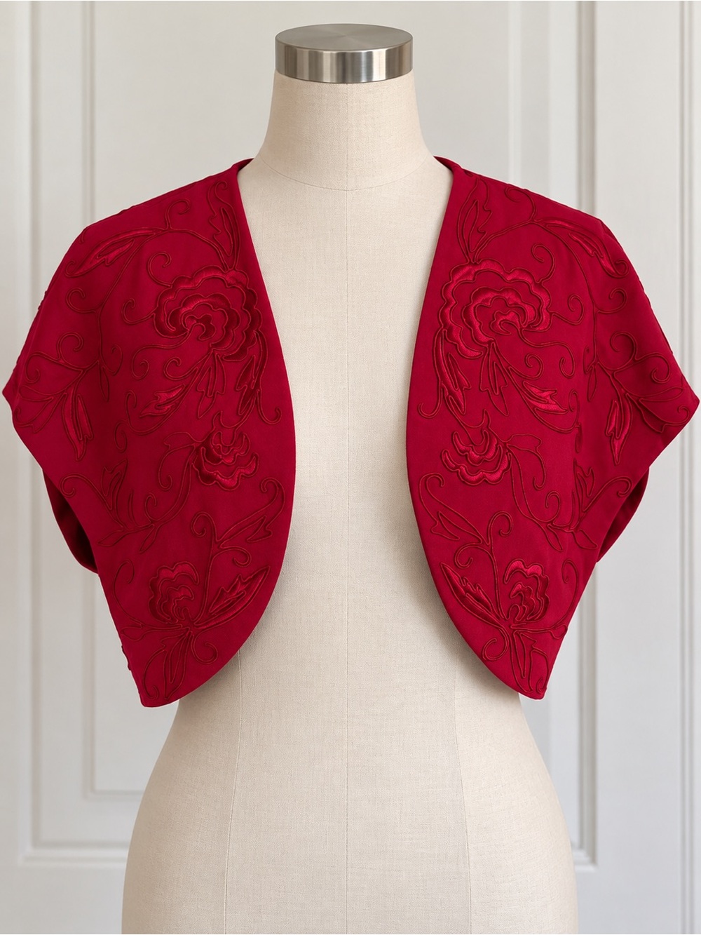 Women's Red Embroidered Bolero Shrug